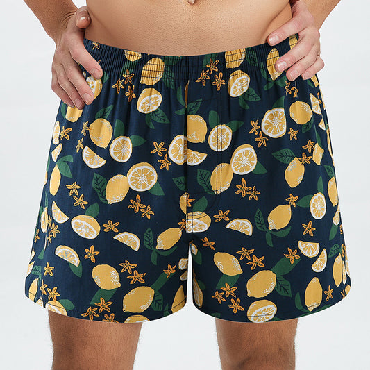 Men's Casual Arrow Pants Woven Printed Cotton Plaid Loose Fit Breathable Boxer Briefs