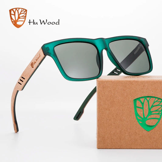 HU WOOD Square Sunglasses for Men - Polarized UV400 Protection - Fashion Mirror Lens Sport & Driving Glasses - High Quality Retro Shades