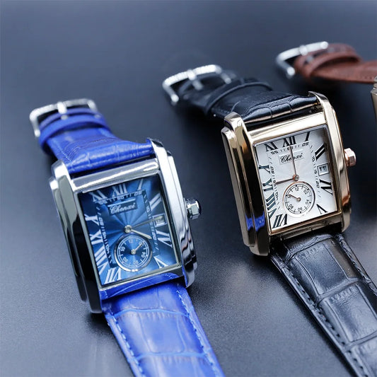 CHENXI Original Men's Quartz Watch Classic Square Business Watch with Date Luminous Hands Genuine Leather Strap High-Quality Dress Wristwatch