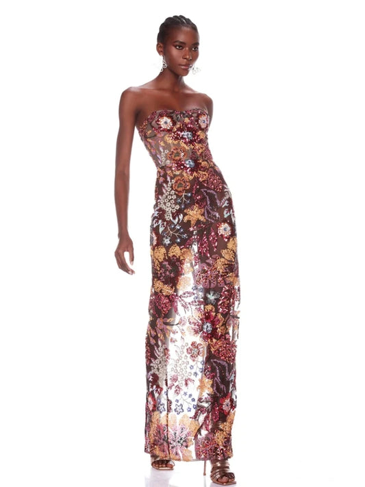 most dazzling evening dress – strapless, sequined, and figure-flattering. Ideal for black-tie events, proms, or VIP parties