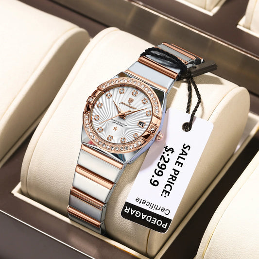 POEDAGAR Luxury Women's Wristwatch Waterproof Stainless Steel Watch with Luminous Hands & Date Display High-Quality Quartz Ladies Watch + Gift Box