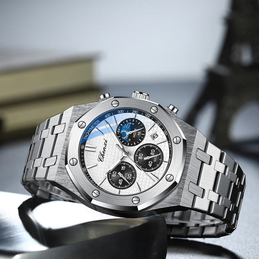 CHENXI Luxury Men's Watch Business Chronograph with Moon Phase & Waterproof Design High Quality Quartz Dress Watch