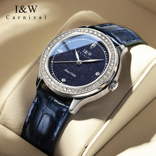 IW Luxury Women's Watch Swiss Made Sapphire Crystal Diamond Watch Waterproof Leather Strap Luminous Quartz Relógio Feminino