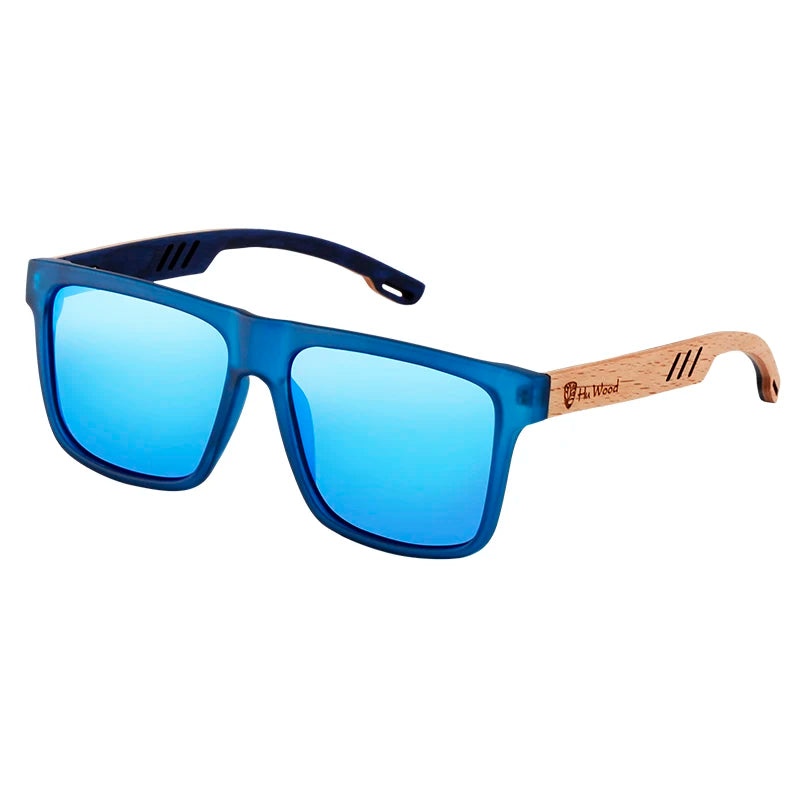 HU WOOD Square Sunglasses for Men - Polarized UV400 Protection - Fashion Mirror Lens Sport & Driving Glasses - High Quality Retro Shades