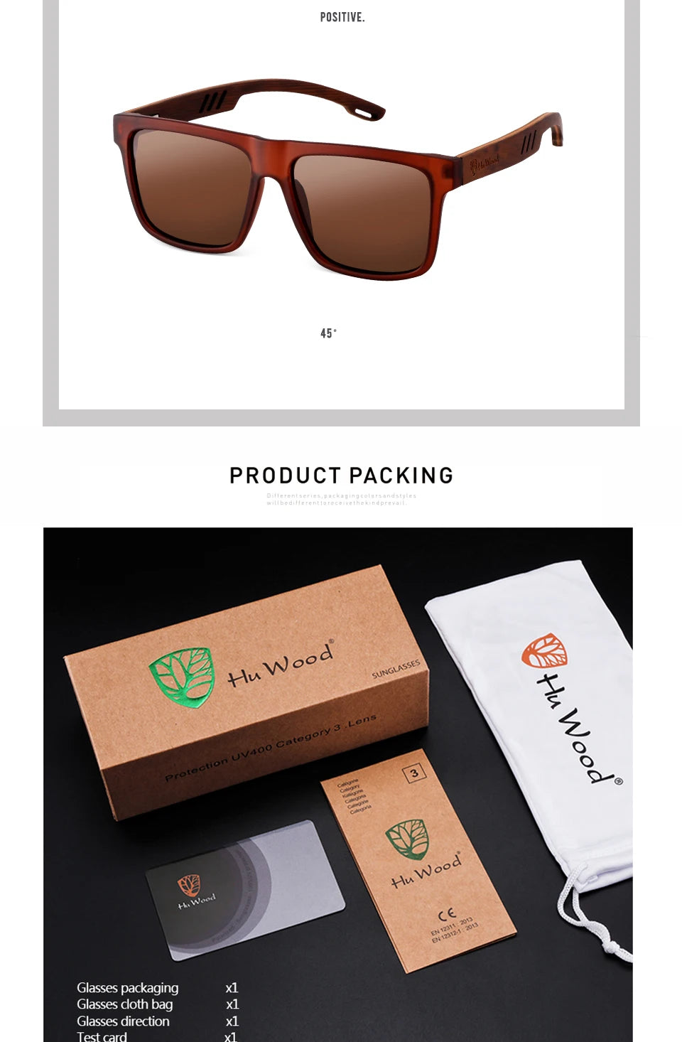 HU WOOD Square Sunglasses for Men - Polarized UV400 Protection - Fashion Mirror Lens Sport & Driving Glasses - High Quality Retro Shades