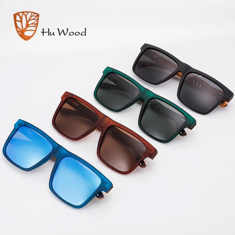 HU WOOD Square Sunglasses for Men - Polarized UV400 Protection - Fashion Mirror Lens Sport & Driving Glasses - High Quality Retro Shades