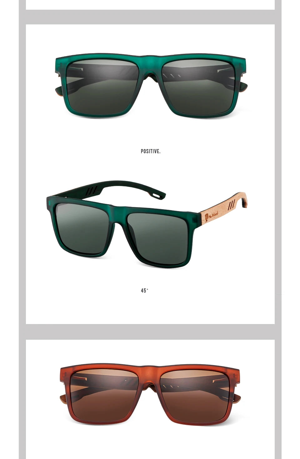 HU WOOD Square Sunglasses for Men - Polarized UV400 Protection - Fashion Mirror Lens Sport & Driving Glasses - High Quality Retro Shades