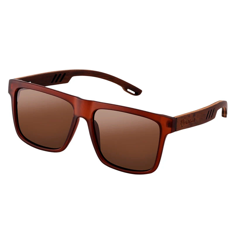 HU WOOD Square Sunglasses for Men - Polarized UV400 Protection - Fashion Mirror Lens Sport & Driving Glasses - High Quality Retro Shades