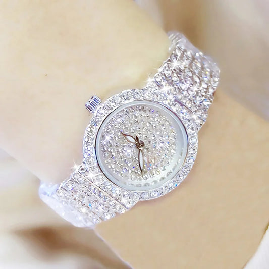 BS Luxury Women's Watch Rose Gold Diamond Ladies Wristwatch Famous Brand Small Montre Femme with Genuine Diamonds