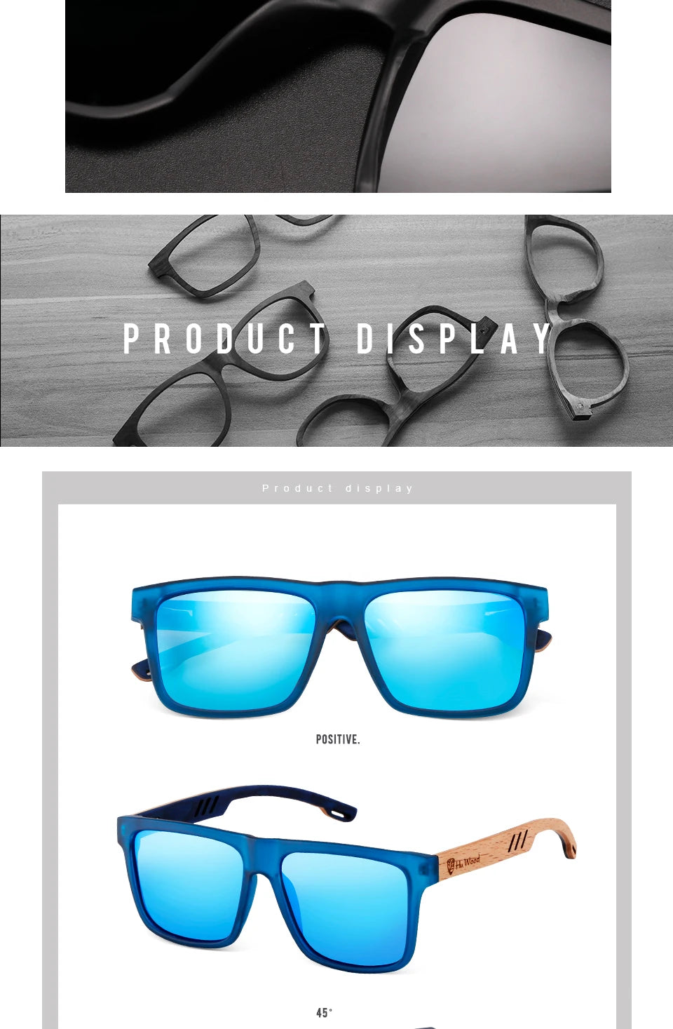 HU WOOD Square Sunglasses for Men - Polarized UV400 Protection - Fashion Mirror Lens Sport & Driving Glasses - High Quality Retro Shades