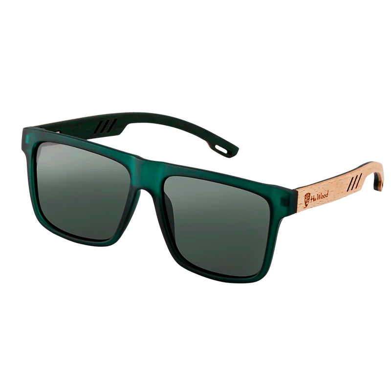 HU WOOD Square Sunglasses for Men - Polarized UV400 Protection - Fashion Mirror Lens Sport & Driving Glasses - High Quality Retro Shades