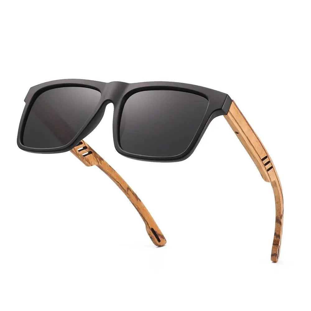 HU WOOD Square Sunglasses for Men - Polarized UV400 Protection - Fashion Mirror Lens Sport & Driving Glasses - High Quality Retro Shades