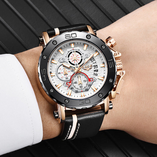 Luxury Men's Quartz Watch Multifunctional Waterproof Chronograph with Domineering Classic Design High-End Fashion Wristwatch for Business & Casual Wear