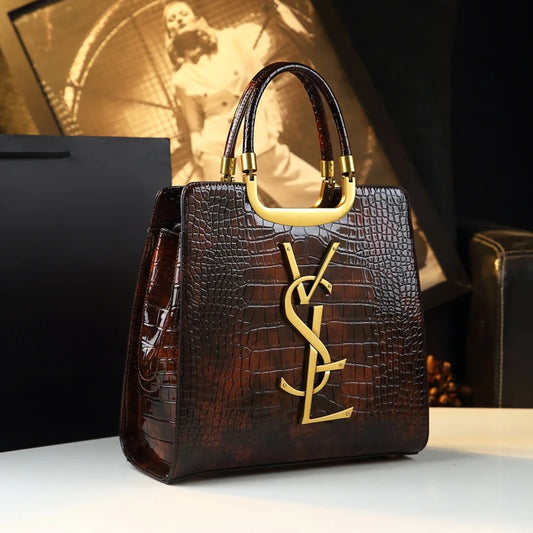 crocodile texture, spacious interior & dual carrying options. Ideal for professional women seeking polished elegance trendiest light luxury bag