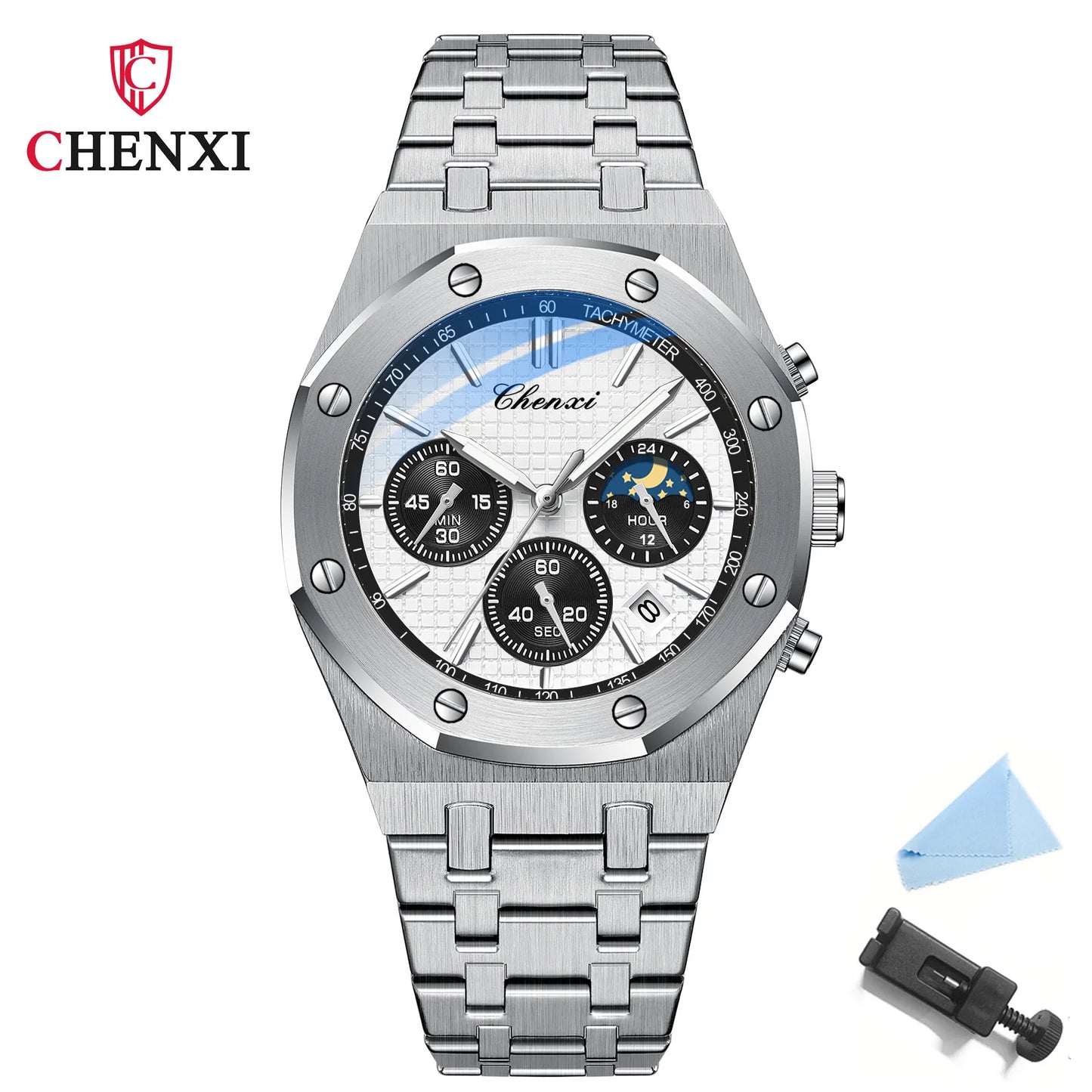 CHENXI Luxury Men's Watch Business Chronograph with Moon Phase & Waterproof Design High Quality Quartz Dress Watch