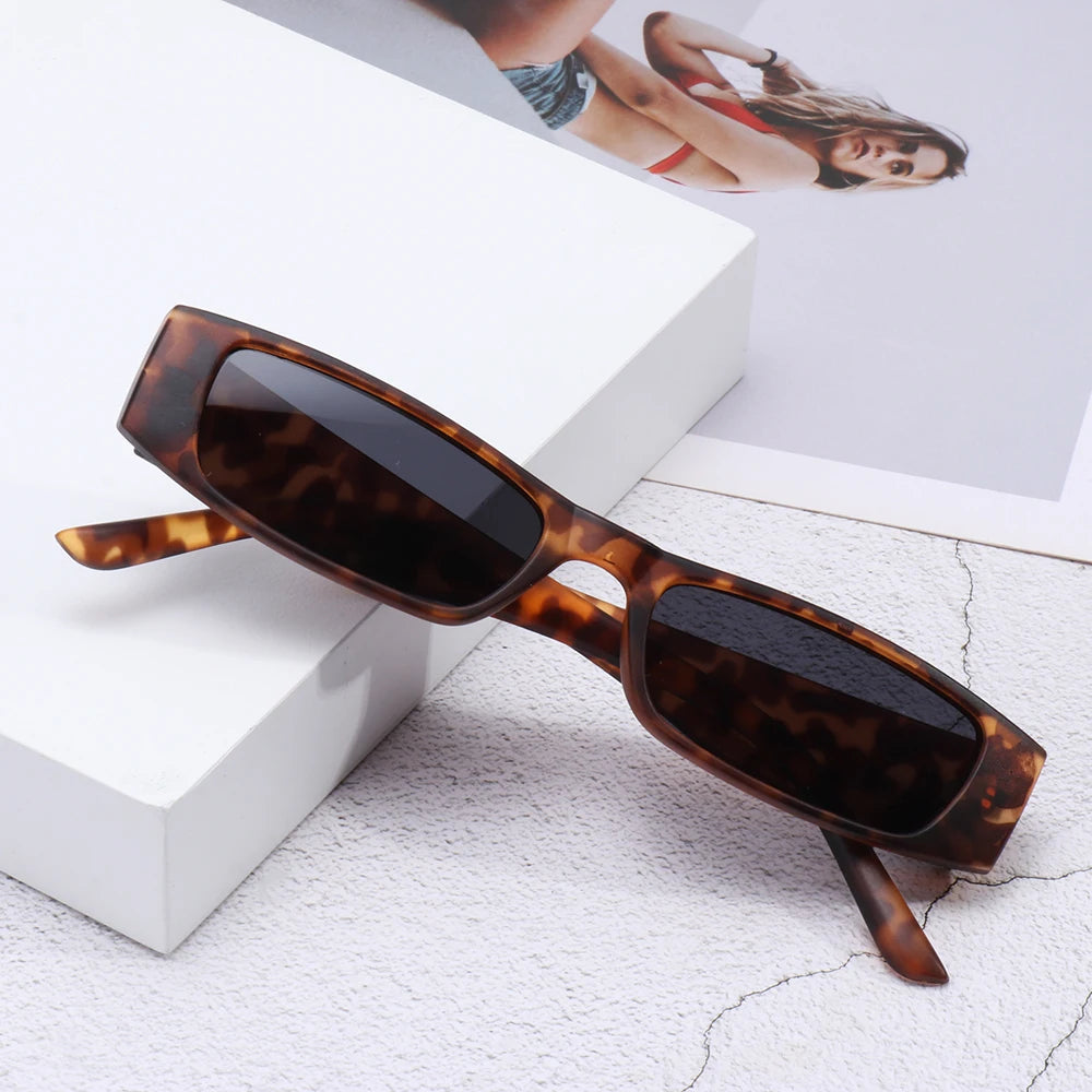 Small Rectangle Sunglasses Women Men Retro Narrow Frame Leopard Vintage Square Sun Glasses Female Punk Cat Eye Eyewear Oculos