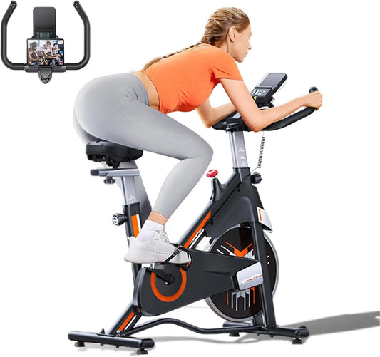 Exercise Bike for Home – Adjustable Magnetic & Brake Pad Resistance, Silent Belt Drive Indoor Cycling Bike for Cardio Workouts, Fitness Stationary Bike