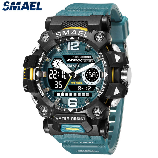 Men's Military Sports Watch 50m Waterproof Digital Quartz Watch with LED Display Durable Dual Display for Outdoor & Casual Use