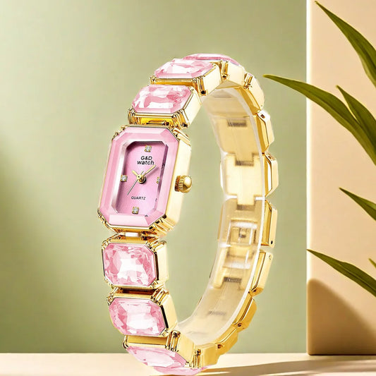 Luxury Golden Square Women's Watch Small Diamond Quartz Bracelet Watch Top Brand Fashion Wristwatch for Ladies